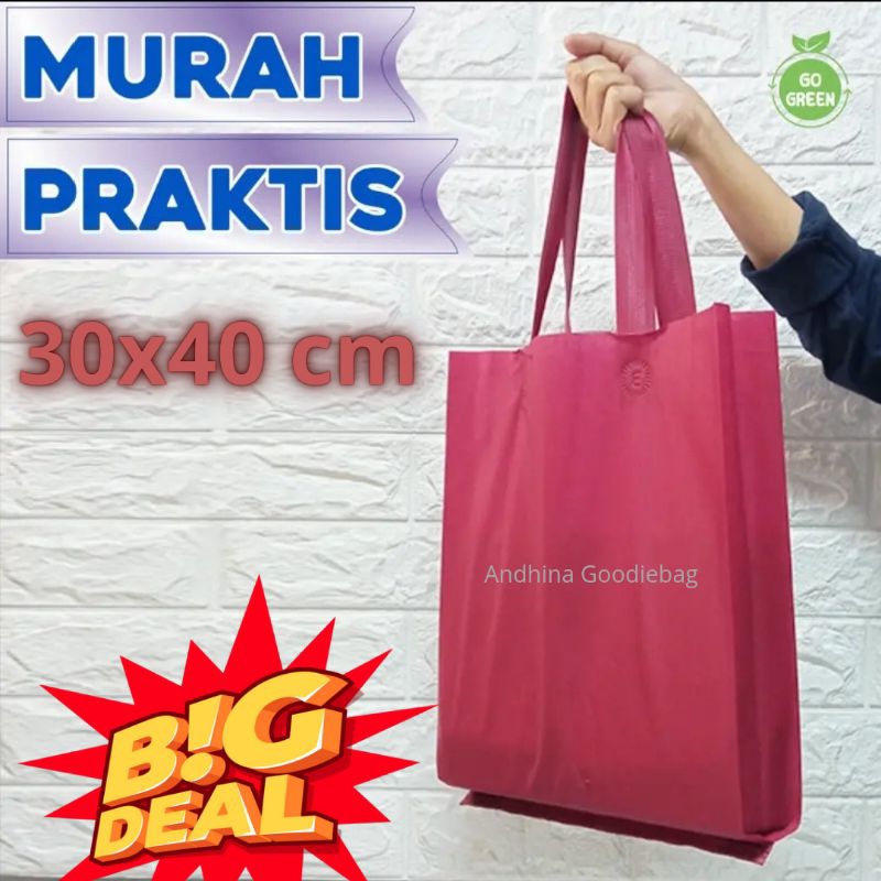 

Tas Spunbond (12pcs) Goodie Bag Handle UK 30x40x10 Kain Spunbond