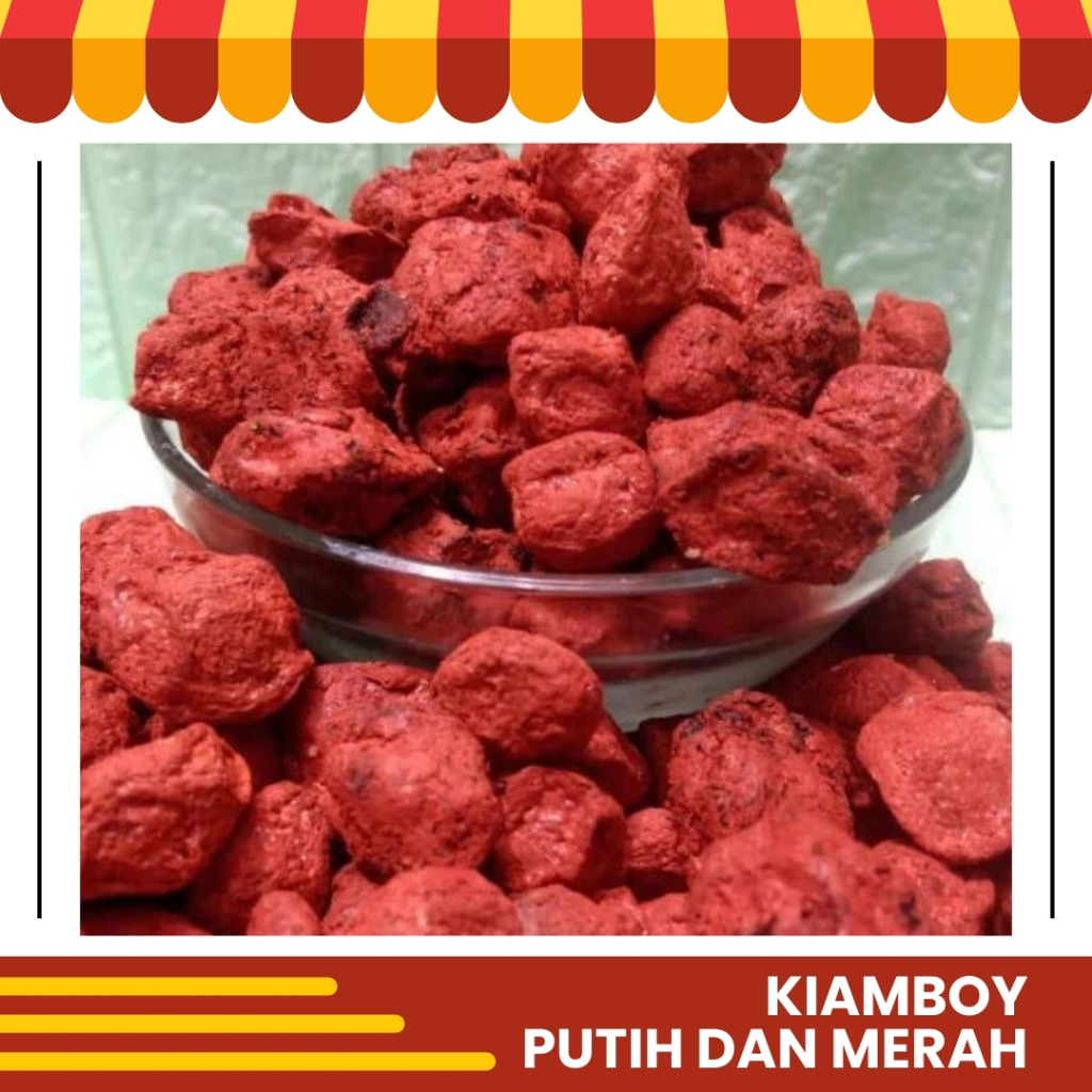 

Permen Kiamboy Kiamboi Candy Merah Putih Asinan Buah Kering Rasa Asam Asin Manis Berat 100 Gram
