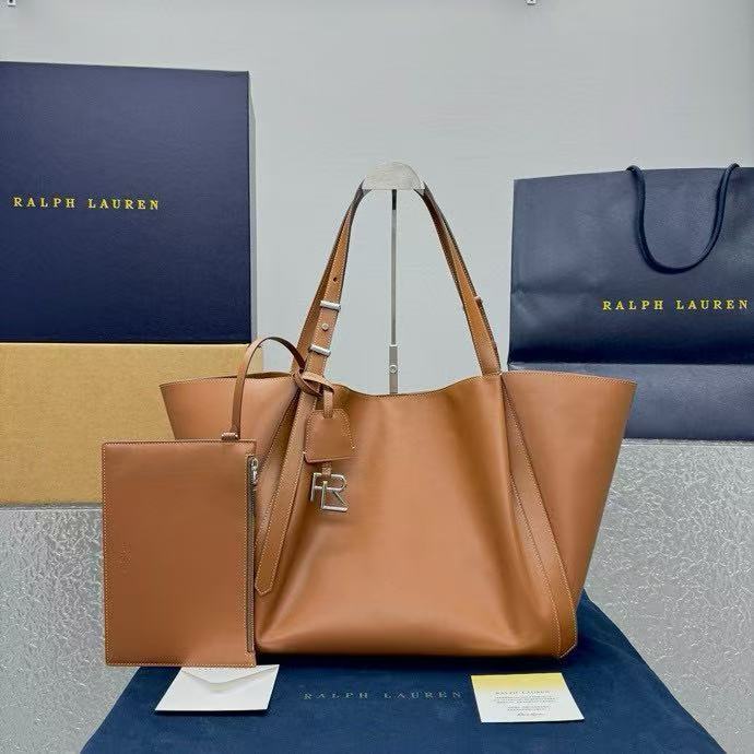 Ralph Lauren RL Tote Bag One Shoulder Handbag Large Brown 7575