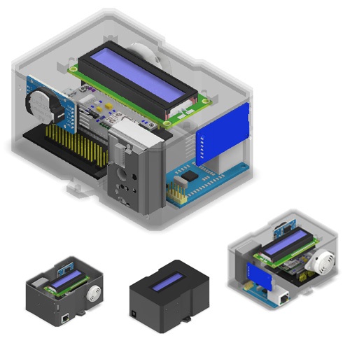 Case Dust Sensor Debu GP2Y1010AU0F Nodemcu Baseboard Esp8266 LCD 1602 I2C Buzer MicroSD RTC Ethernet