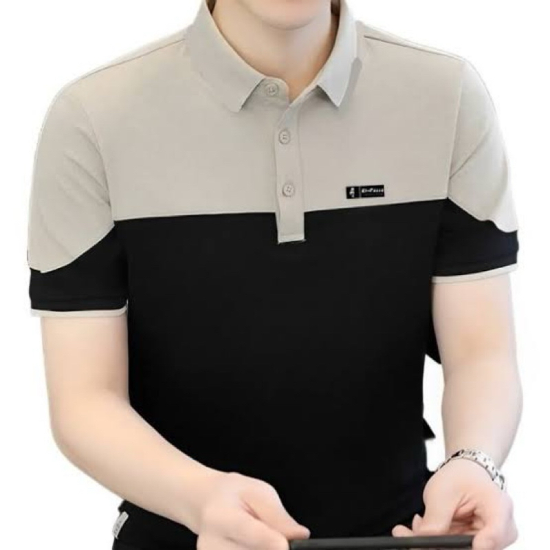 baju pria koko warna hitam hijau lengan pendek