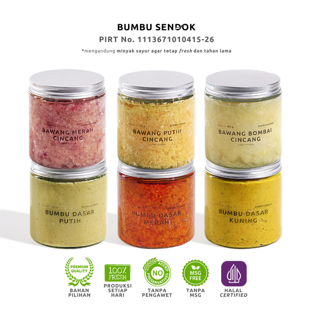 

Paket (6 Jar) Bawang + Bumbu Dasar 400g --- BUMBU SENDOK Halus Dapur Instan Masak Homemade Basah Tanpa MSG Lengkap Komplit Giling MPASI Putih Merah Bombay Kating Brebes Cincang Iris