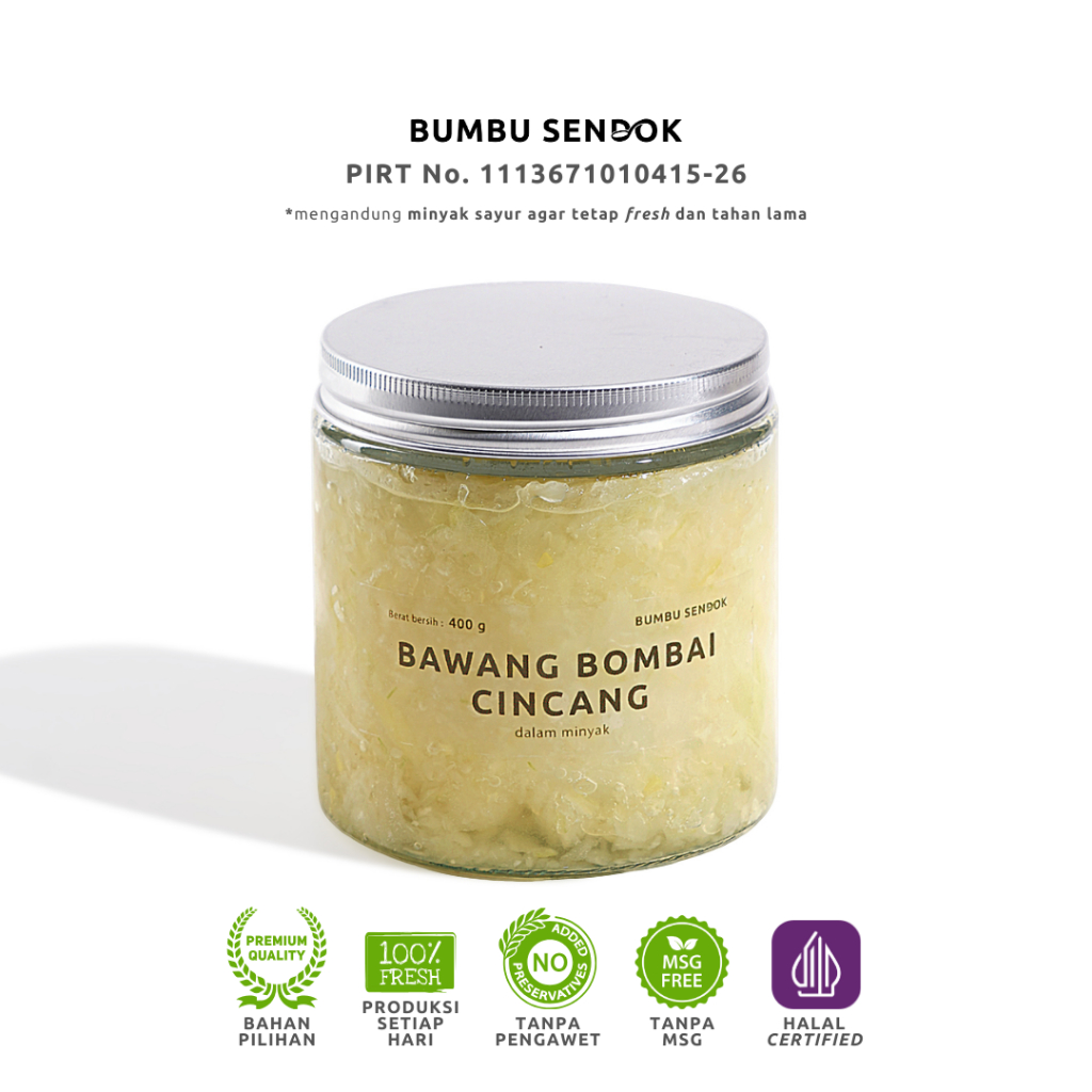 

Bawang Bombai Cincang dalam Minyak / Minced Onion in Oil 400g --- BUMBU SENDOK Halus Dapur Instan Masak Homemade Basah Tanpa MSG Lengkap Komplit Giling MPASI Putih Merah Bombay Kating Brebes Baceman Cepat Saji Favorit Premium