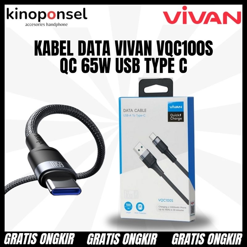 Kabel Charge Hp Vivan VQC100S 65W Quick Charge USB Type C | Kabel Charge Casan Cas Hp Android Tali P