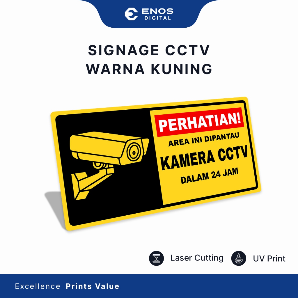 

HJK Sign Signage Perhatian Ada CCTV Warna Kuning Papan Tanda Akrilik Acrylic Print UV Anti Air