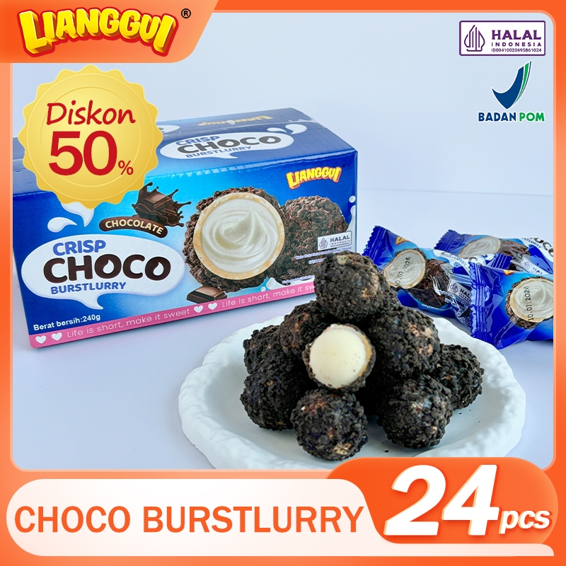 

【Dapat 24pcs】【HALAL】 Lianggui Choco Burstlurry, cemilan santai yang lezat. Cokelat yang pekat, renyah di luar dan lembut di dalam. Saat digigit, cokelat dan krim lumer di mulut aroma susu penuhi mulut mu.