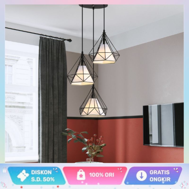 Set Holder Dekorasi Fitting Lampu LED Gantung Vintage Iron Hanging Lamp E27 Hiasan Plafon Rumah - La