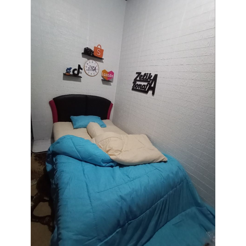 Bedcover Set Polos Mix 2 Warna CREAM Mix BIRU LANGIT (Real Pict) | Bed Cover Set Polos BIRU LANGIT X