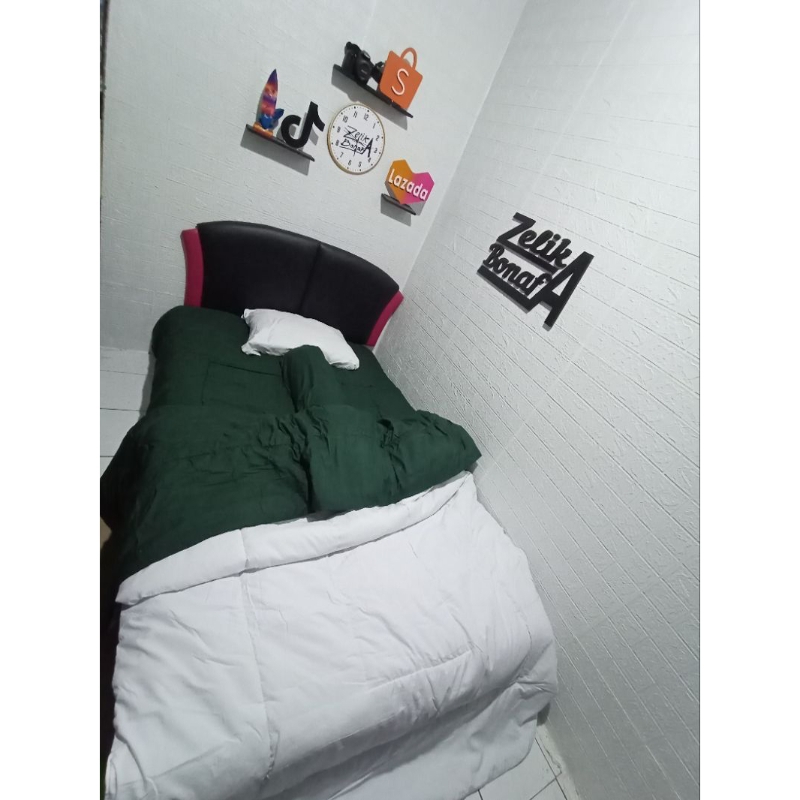 Bedcover Set Polos 2 Warna HIJAU BOTOL Mix PUTIH (Real Pict) | Bed Cover Polos Mix PUTIH X HIJAU BOT