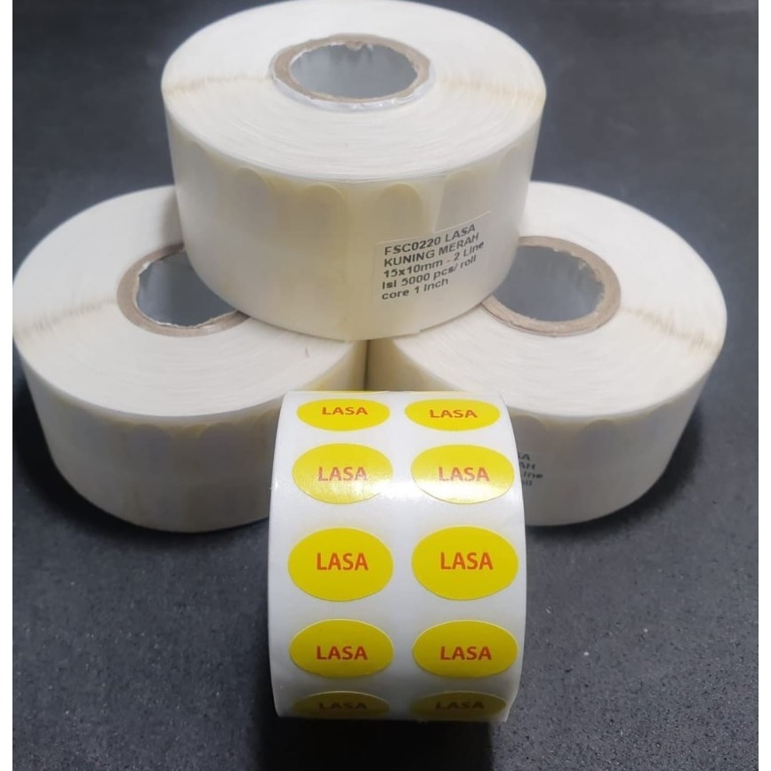 

STIKER LASA KUNING TULISAN MERAH 15X10mm isi 5000 pcs MURAH