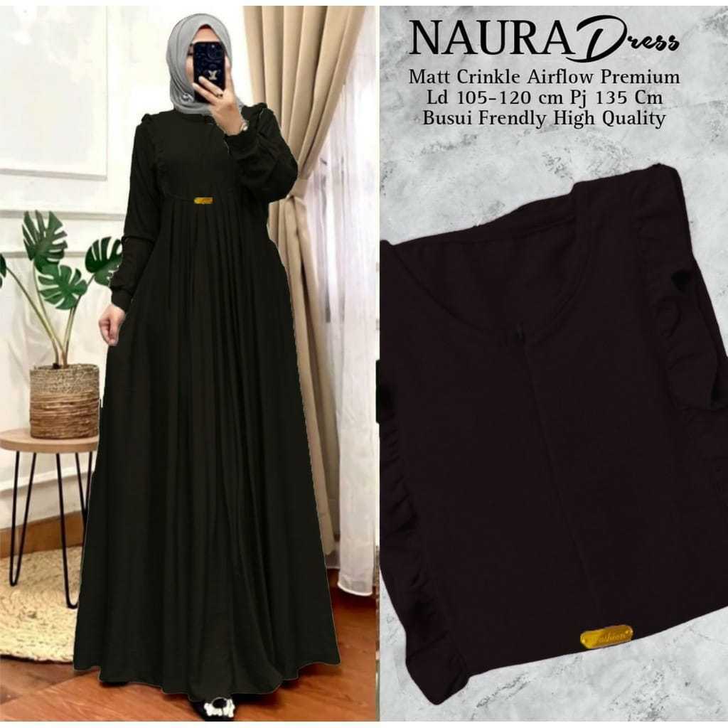 Gamis Terbaru 2025 Gamis Putih Simple Elegan NAURA DRESS Murah Kekinian Dress Korean Style