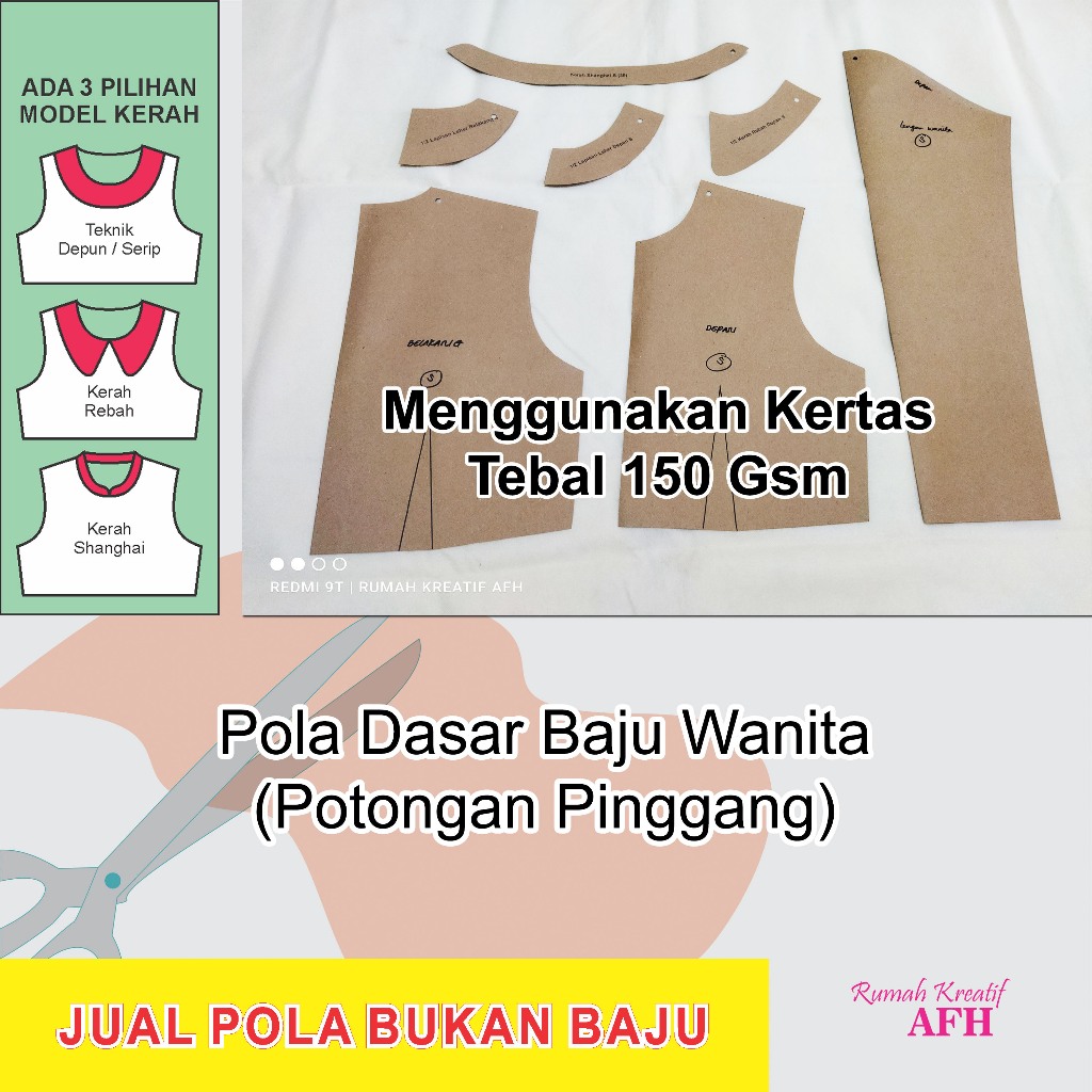Pola Instan Pola Dasar Baju Wanita Dewasa Potongan Pinggang | Pola Baju Wanita