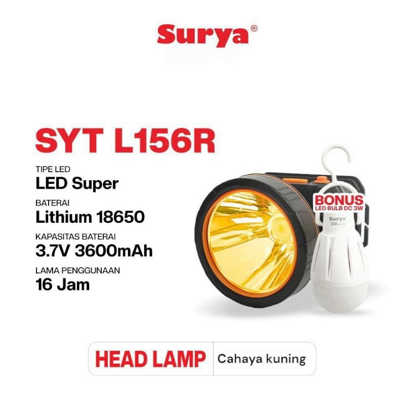 Surya Lampu Senter Kepala LED SYH L156R Rechargeable Cahaya Kuning