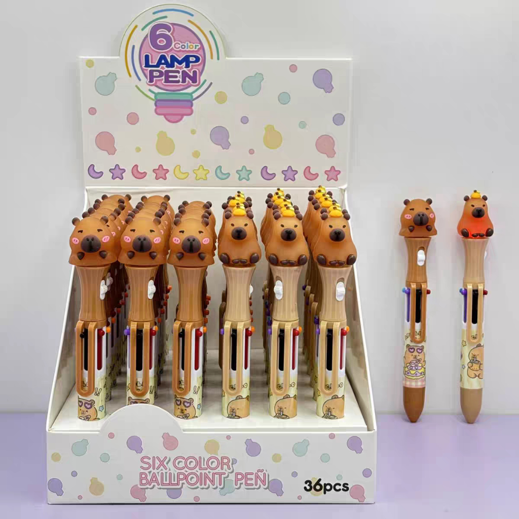 

Pulpen Multicolor Multi Color Pen Capybara Kapibara LED Nyala Lampu Lucu Cute Rainbow Pen