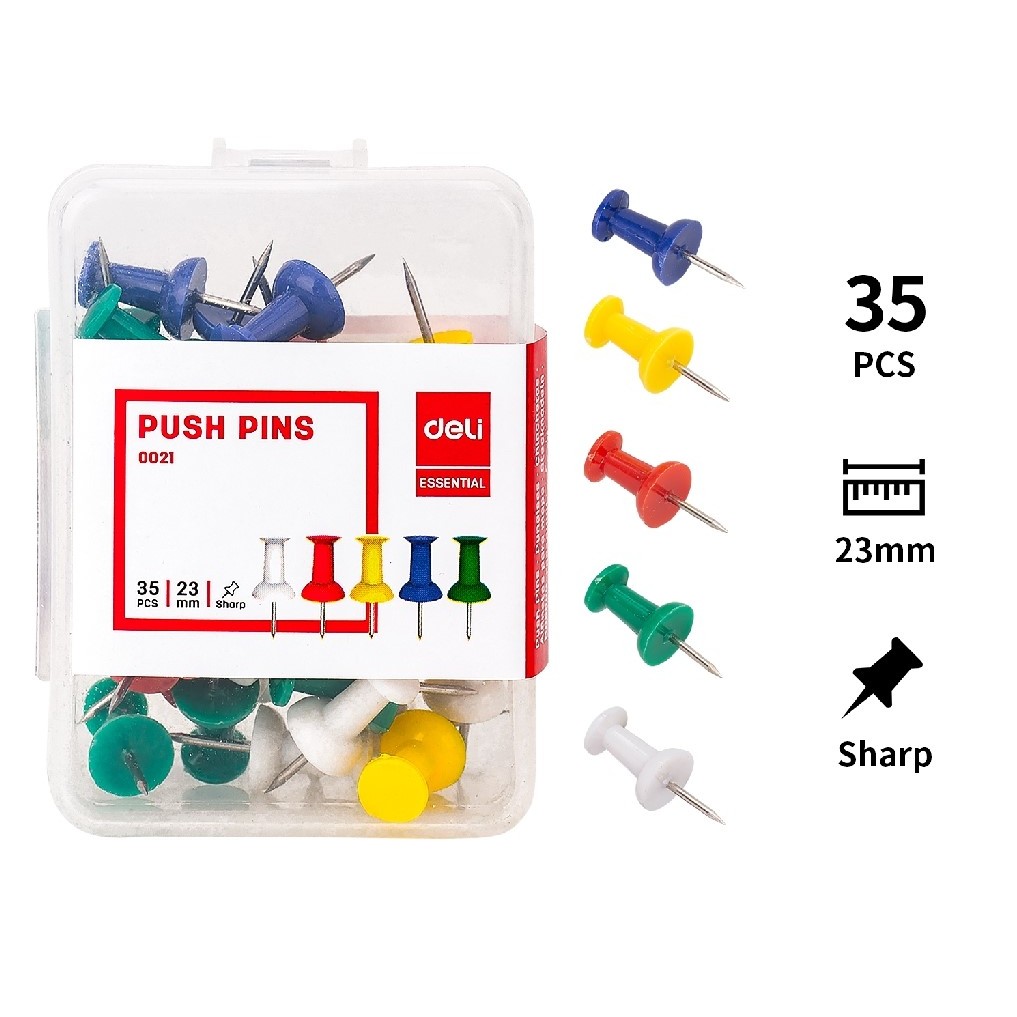 

JARUM PAKU TEKAN SOFT BOARD PUSH PIN WARNA DELI ISI 35 + CASE E-0021