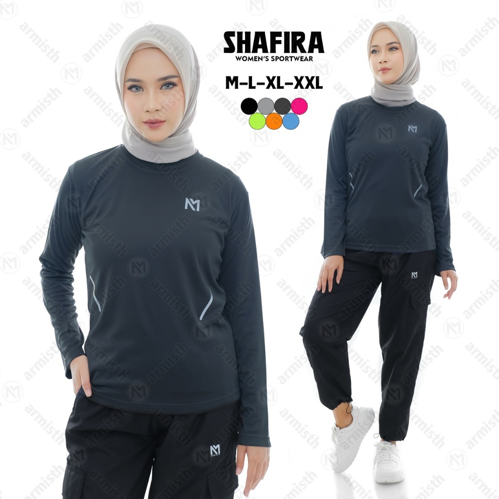 Armisth Kaos Olahraga Dryfit Wanita Lengan Panjang Muslimah Atasan Baju Cewe Yoga Gym Senam