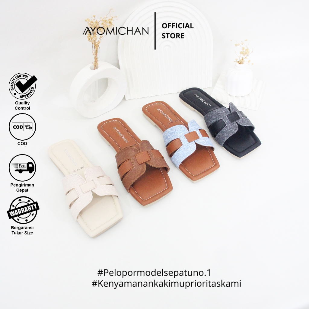 Ayomichan - Sandal Monica AYM754 Sandal Simple Flat Wanita / Sendal Wanita Kekinian