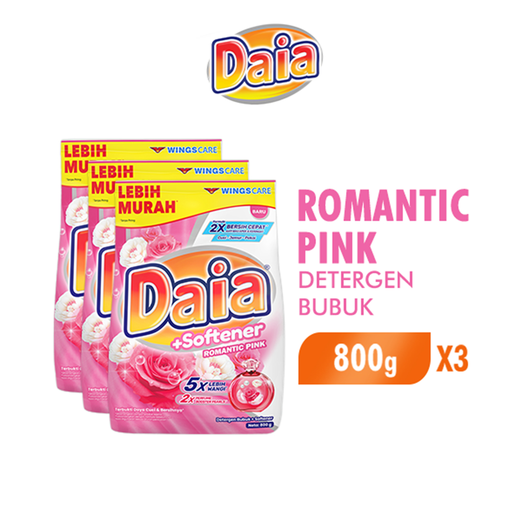 Detergen Bubuk Plus Pelembut Aroma Pink Romantis Kemasan 800 g Isi 3