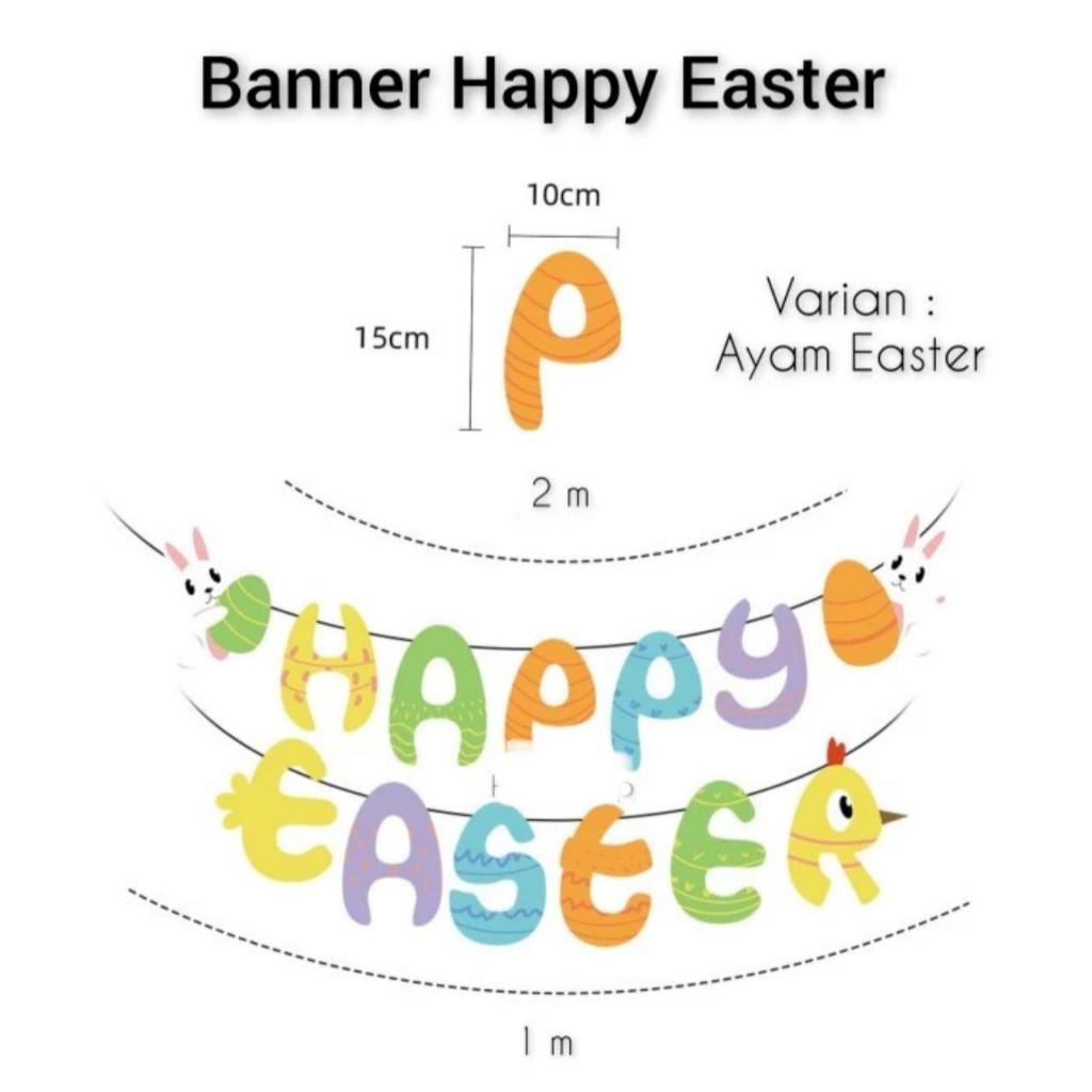 BANNER TARIK TULISAN HAPPY EASTER SELAMAT PASKAH TELUR BUNTING FLAG TALI DEKORASI PINTU PERNAK PERNI