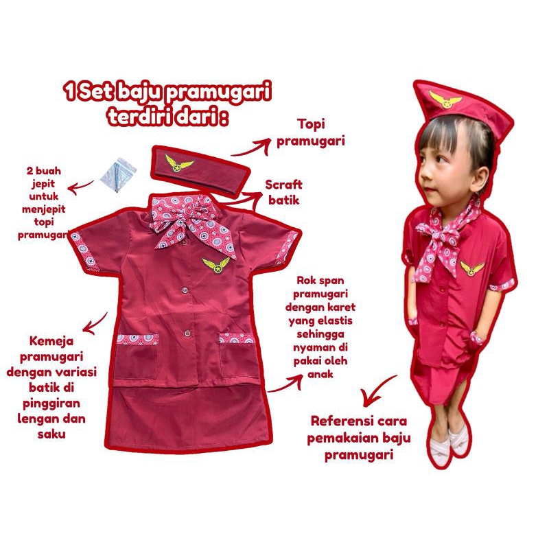 BAJU KOSTUM PRAMUGARI ANAK MARUN / BAJU KOSTUM PRAMUGARI ANAK PINK / BAJU PRAMUGARI