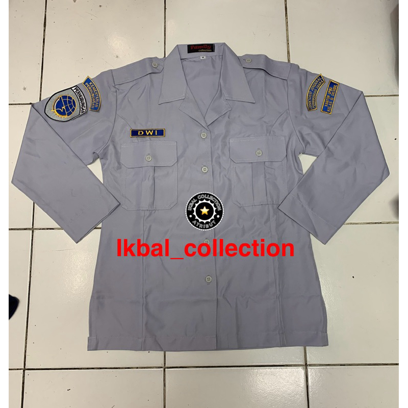 SERAGAM PDL KEMENTRIAN WANITA KERAH TIDUR (BAHAN GODIOGO/TXSAS) BAJU ABU DISHUB WANITA / KEMEJA ABU 