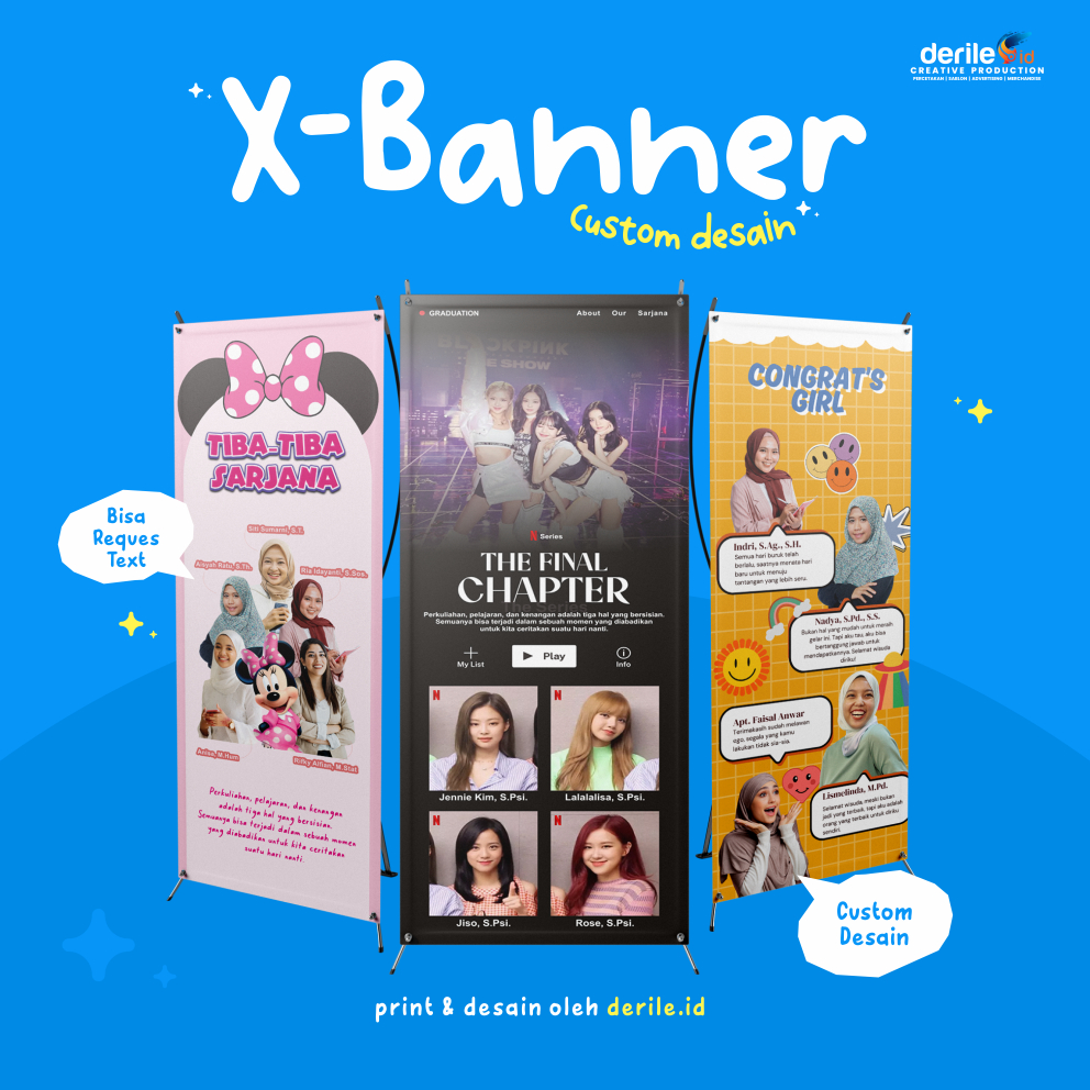 Banner Wisuda Custom Free Design / Cetak X Banner Wisuda, X Banner Wedding, X Banner Aqiqah