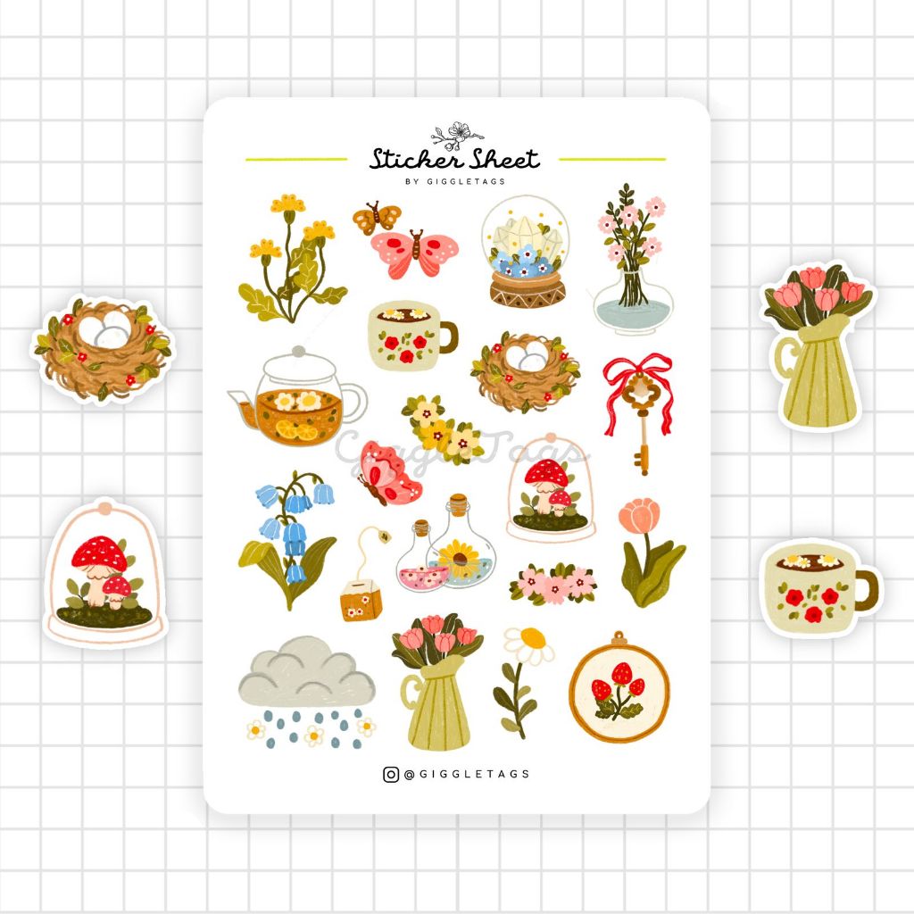 

Easter Cottagecore Sticker Sheet | Aesthetic Sticker | Sticker Sheet Pack | Planner Sticker