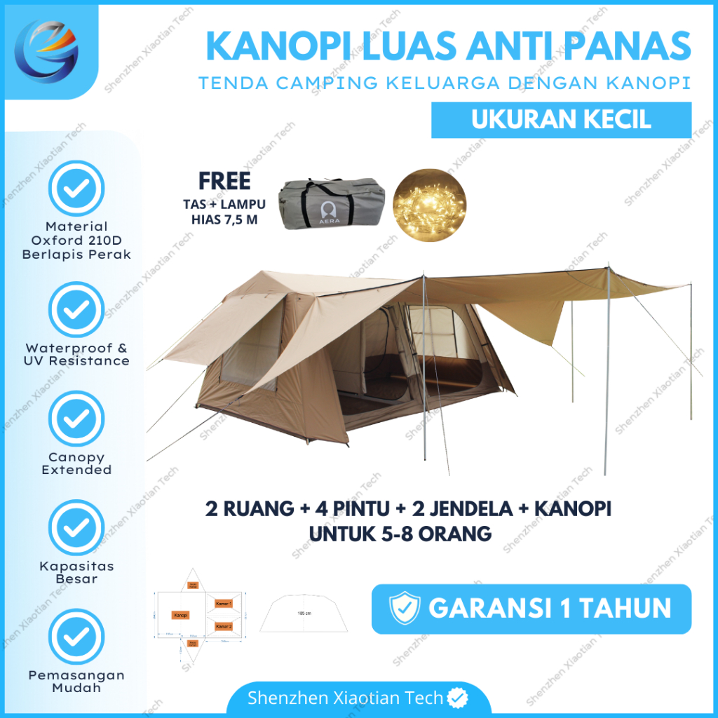 Tenda Camping Kanopi 2 Ruang 5-8 Orang | Tenda Camping Double Layer | Tenda Glamping Premiun | Tenda