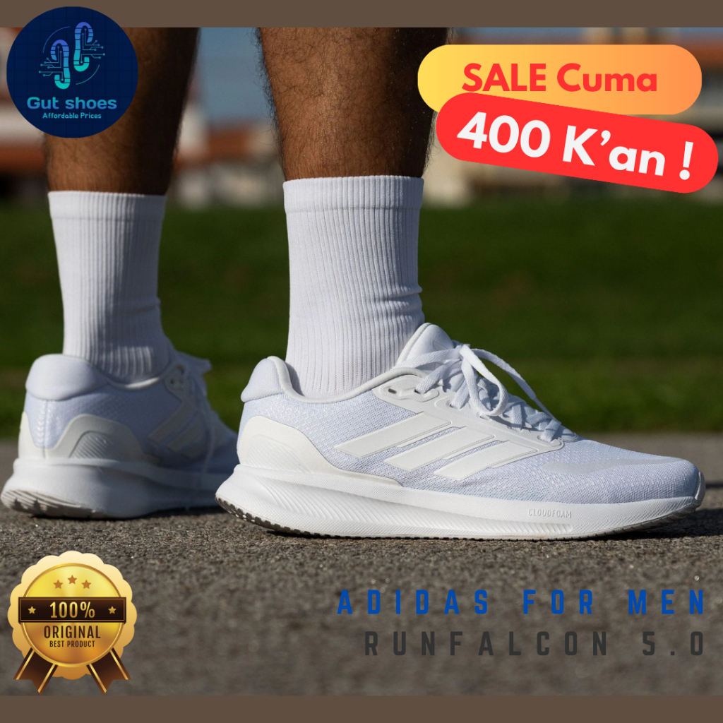 Sepatu Lari Pria Adidas Runfalcon 5.0 Shoes 100% Original From Adidas Official Store Full White