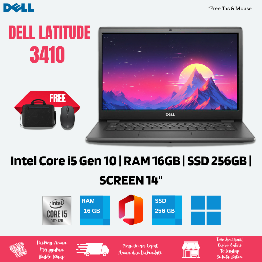 Laptop Dell Latitude 3410 | i5 Gen 10 | RAM 16 | SSD 256GB Berkualitas