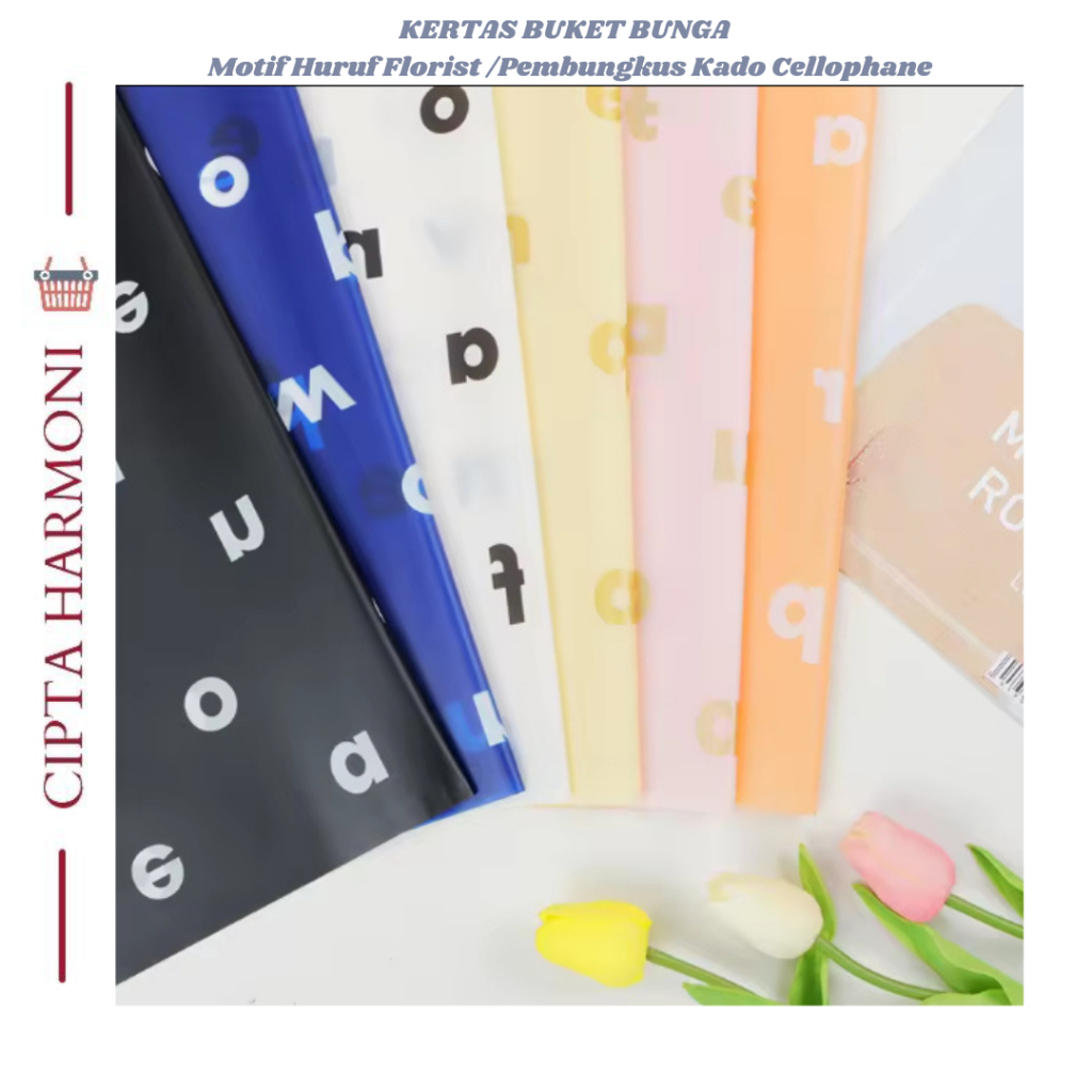 

20 LEMBAR Flower Wrapping Paper Motif Huruf Florist Kertas Pembungkus Kado / Buket Cellophane KB106