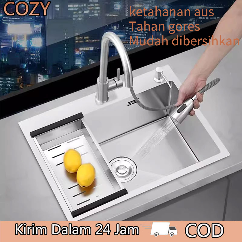 COZY SUS 304 Stainless Steel Kitchen sink Modern 3.0mm Bak Cuci Piring Stainless Hitam cuci piring K