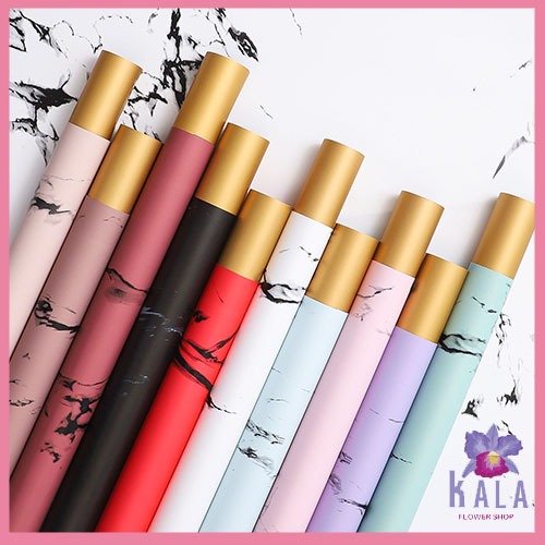 20 Lembar Kertas buket marble bicolor Flower Wrapping Paper 2 warna Golden Cellophane KB6105
