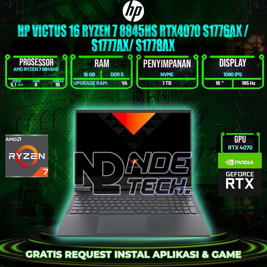 HP Victus 16 Ryzen 7 8845HS RTX4070 S1776AX / S1777AX/ S1778AX