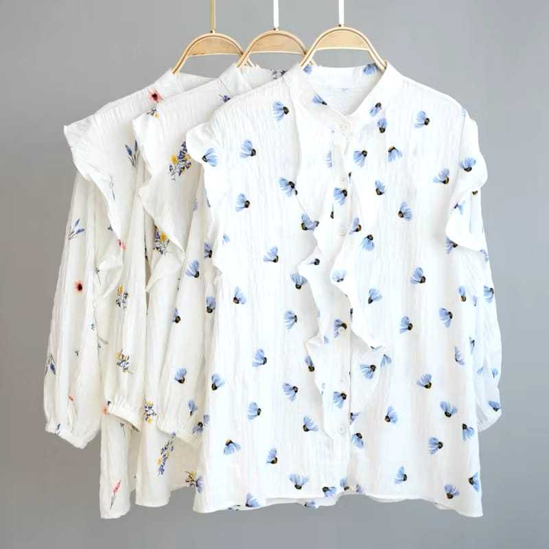 SHANUM BLOUSE KEMEJA WANITA REMPEL KANCING BAHAN ALEVA PREMIUM - ATASAN BAJU PANJANG BUSUI