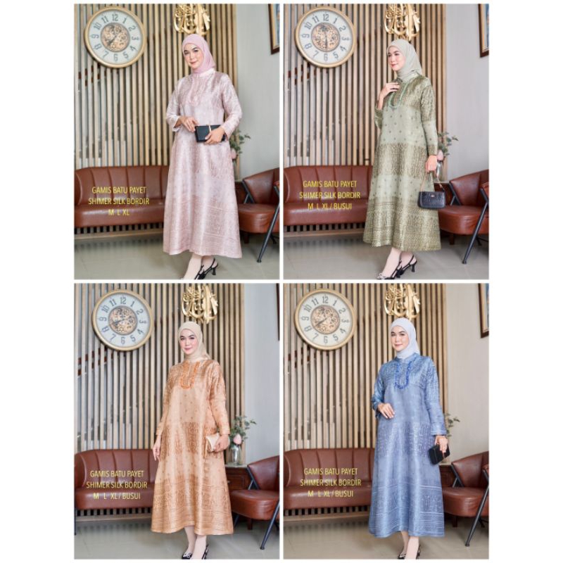 Gamis Batu Payet Shimer Silk Bordir