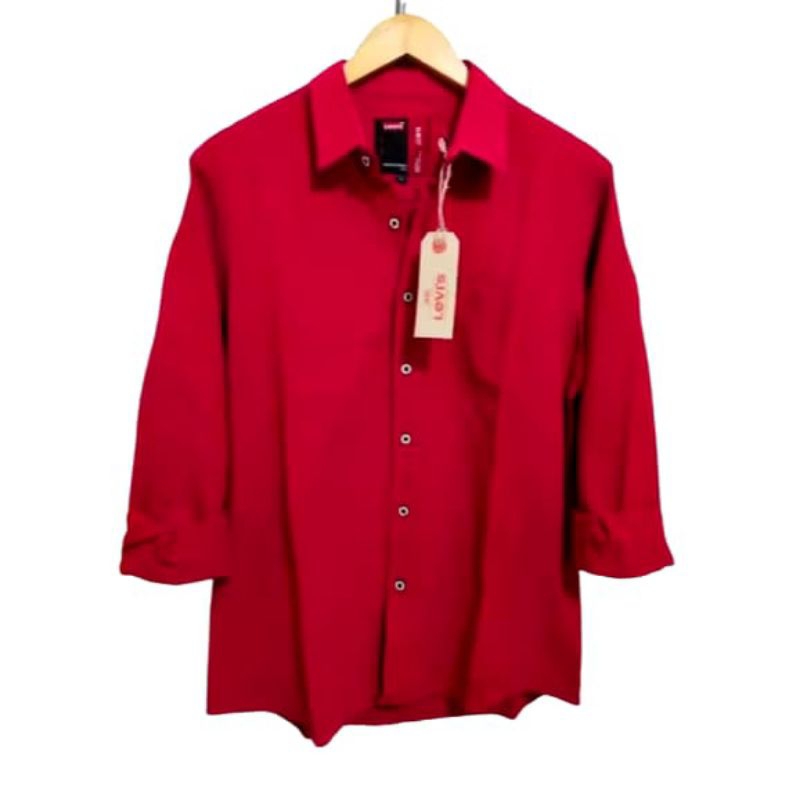 KEMEJA PRIA POLOS MERAH PANJANG