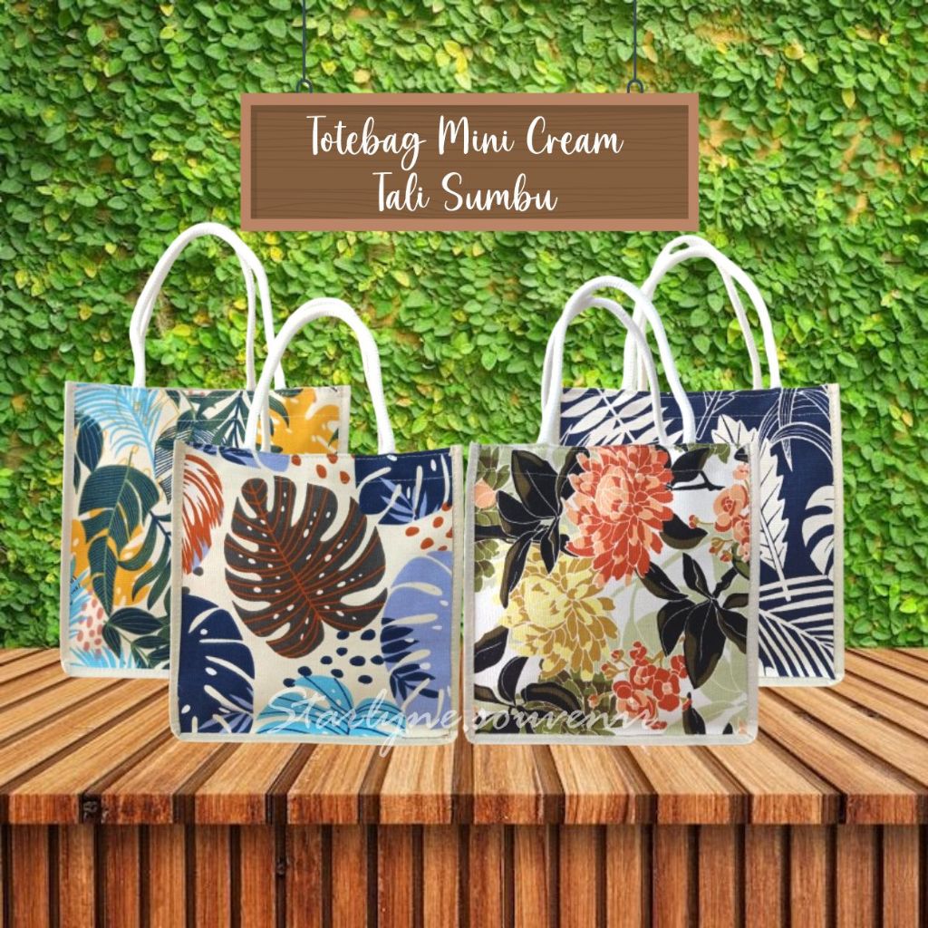 Totebag Mini Tali Sumbu/Cream/Totebag Mini Polyster Mix Kanvas
