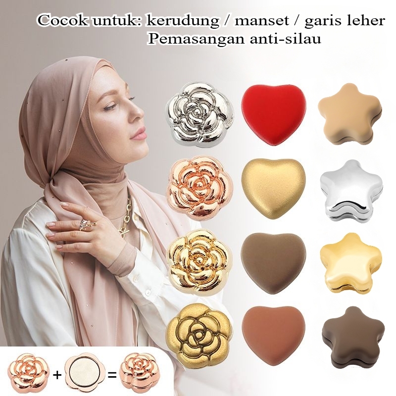 Bros pin magnet hijab pengganti peniti baju mini aksesoris magnetik tusuk jepit tempel jilbab dagu k