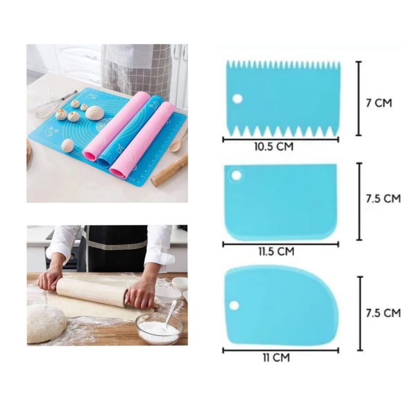 Alas silikon, rolling pin dan pemotong adonan