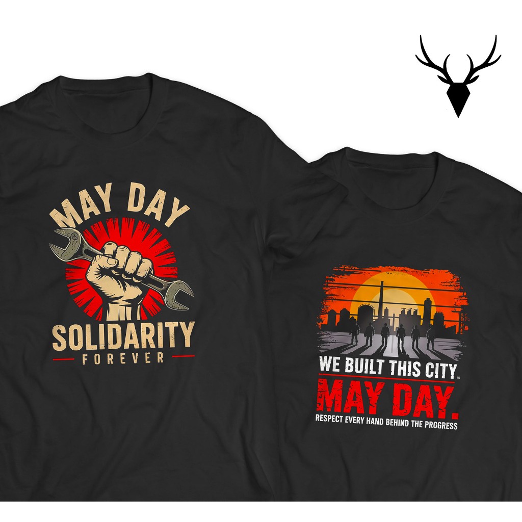 Aytig Kaos MAY DAY | Tshirt Baju Gambar Kata Kata Tulisan Hari Buruh May Day Pabrik Pria Wanita Kere