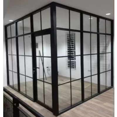 Partisi Kaca Leter L Rangka Kusen Aluminium Hitam