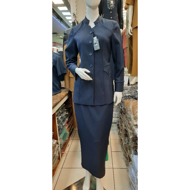 Setelan blazer wanita Blazer guru Seragam guru navy Setelan rok span
