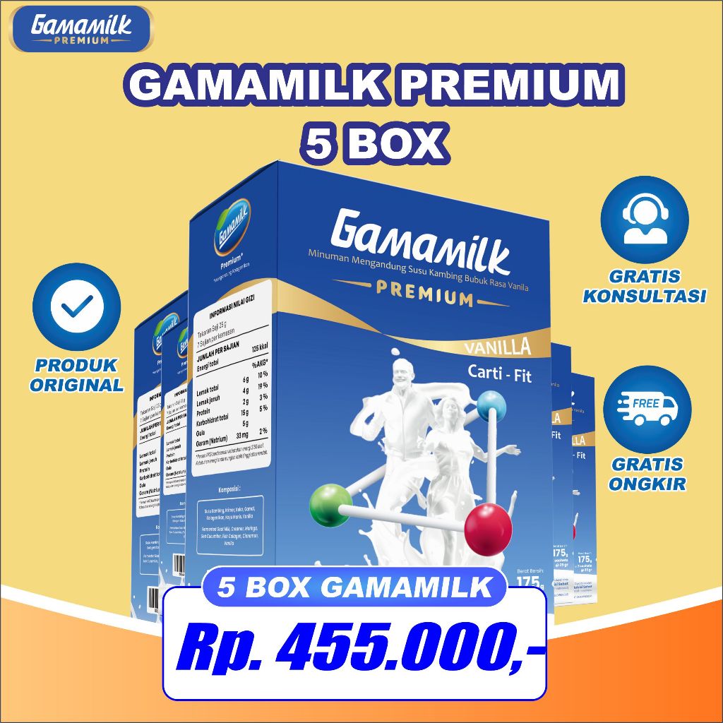 

GAMAMILK PREMIUM - (5 BOX) Minuman Mengandung Susu Bubuk Rasa Vanilla