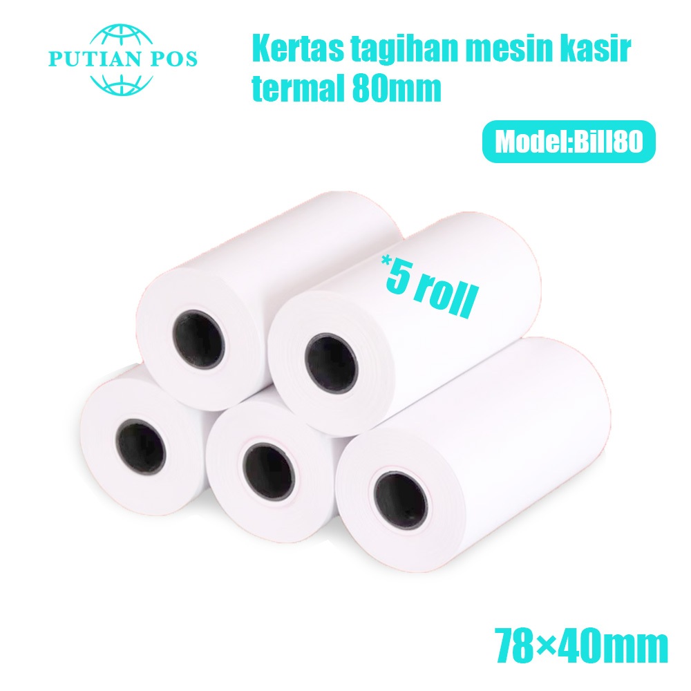 

Gulungan kertas termal PUTIAN POS78× 40mm, 5 Roll / 10 Roll / 15 Roll / 20 Roll