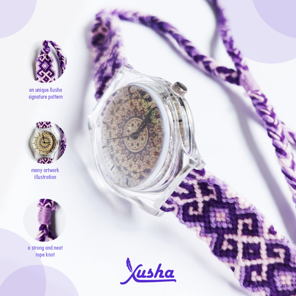 Xusha Handmade Akshita - Jam Tangan Macrame Watch Resin Tali Lilit Unisex Jam Tangan Motif Etnik Nus