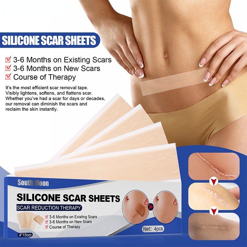 Silicone Scar Sheet Gel 4PCS 4cm x 7.5cm plester silikon penghilang keloid bekas luka Plester Bekas 