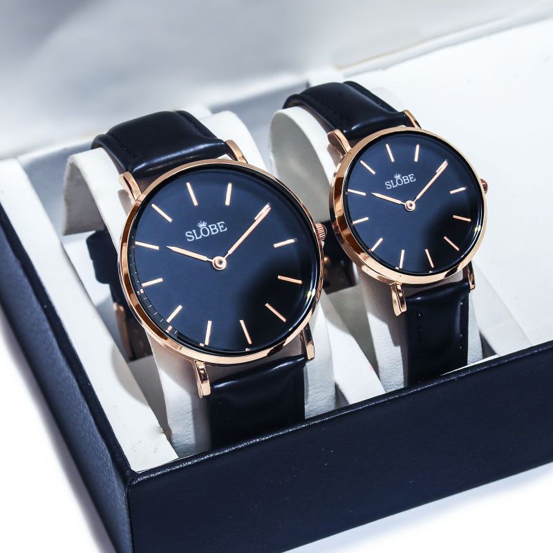 JAM TANGAN COUPLE KULIT SLOBE ORIGINAL GARANSI FULL SET