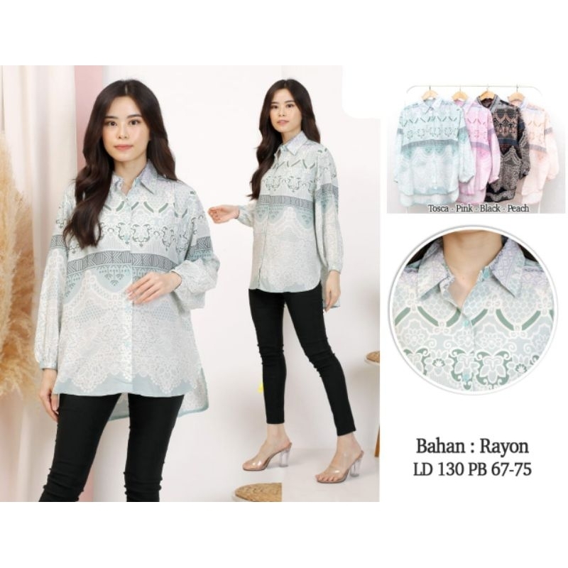 Kemeja batik Wanita Tangan Karet / Atasan Blouse Wanita Motif Bahan Rayon