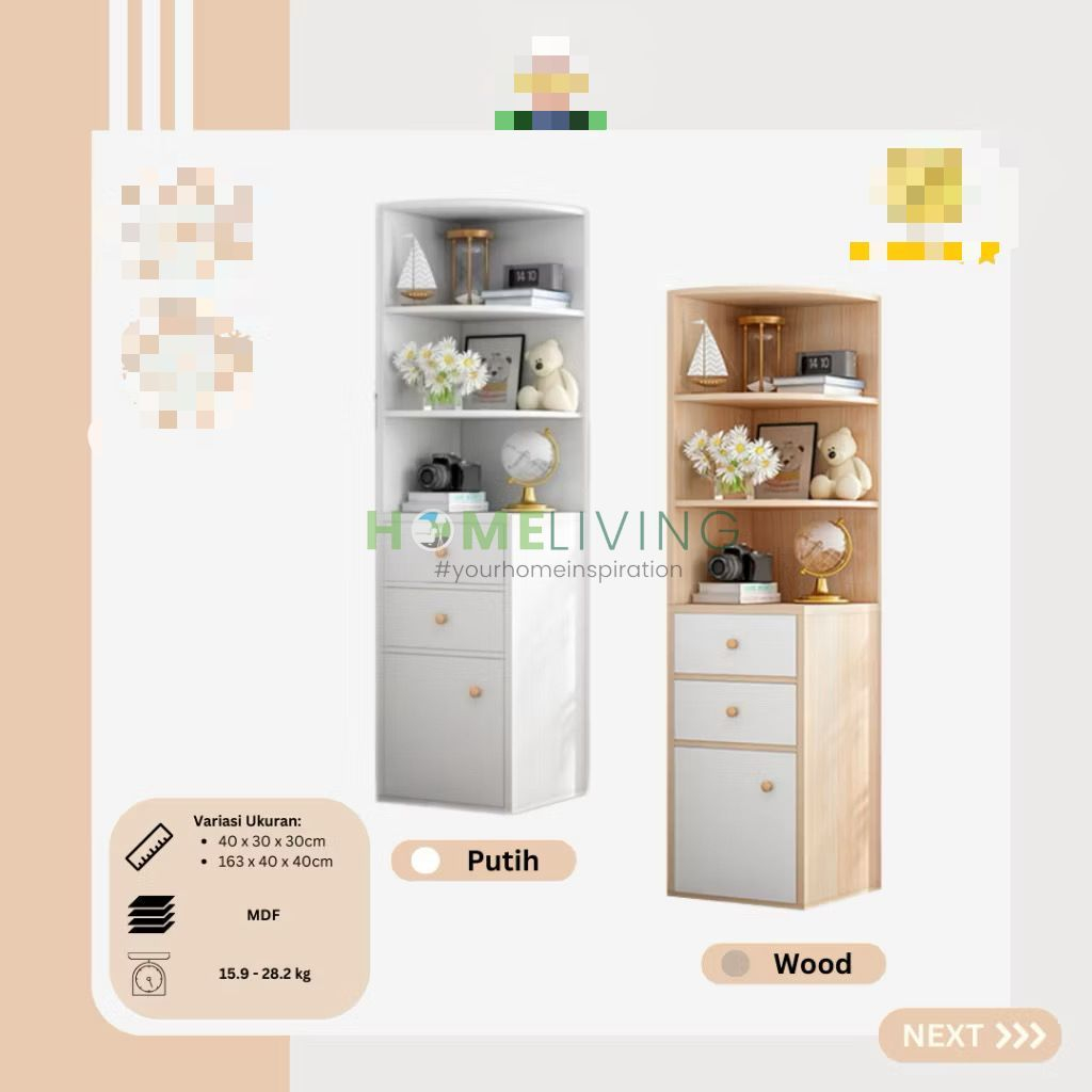 HOMELIVING - LEMARI SUDUT - LEMARI HIAS - RAK SUDUT - RAK HIAS - LEMARI PAJANG - RAK PAJANG - LEMARI